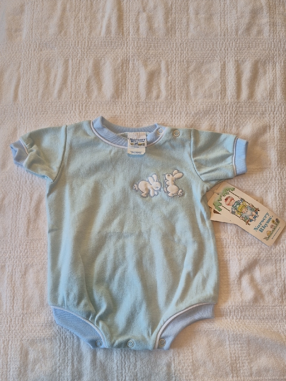 Nursery Rhymes boys 6 months blue romper with 2 bunny applique Vintage NWT
